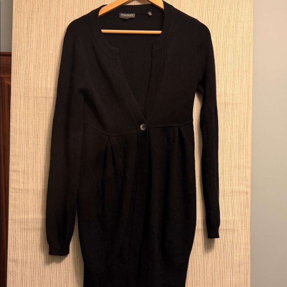 Repeat Cashmere Black Button-Up Long Cardigan S - image 4
